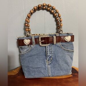 Vintage Denim Jean and Beaded Handle Purse